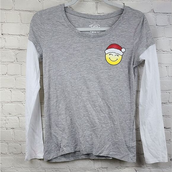 Justice Christmas Tree Girls 14 Emoji Text Bubble Holiday T-Shirt Gray Tee Shirt - Picture 3 of 10